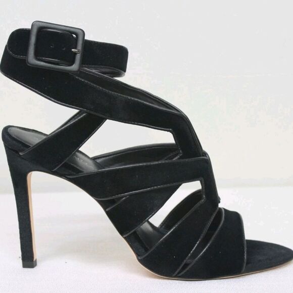 ANTONIO MELANI Aveet Women Black Strappy Velvet Open Toe Heels sx 8.5 M - Picture 1 of 11